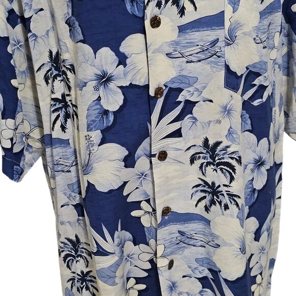 Bermuda Bay Blue and White Hawaiian Floral Tropical 100% Silk Mens Shirt Sz XXL - Picture 4 of 10